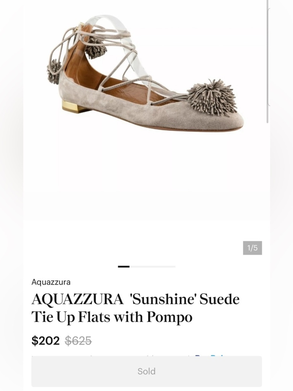 Aquazzura Gray Suede Sunshine Pom Pom Tie Up Summer Resort Wear Flats (Size 9) - Picture 2 of 9